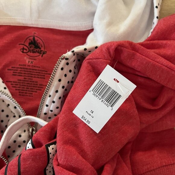 Disney Minnie Mouse Full Zip Hoodie Plus Size 1X Jacket Hooded Layered Polka Dot - Picture 5 of 6